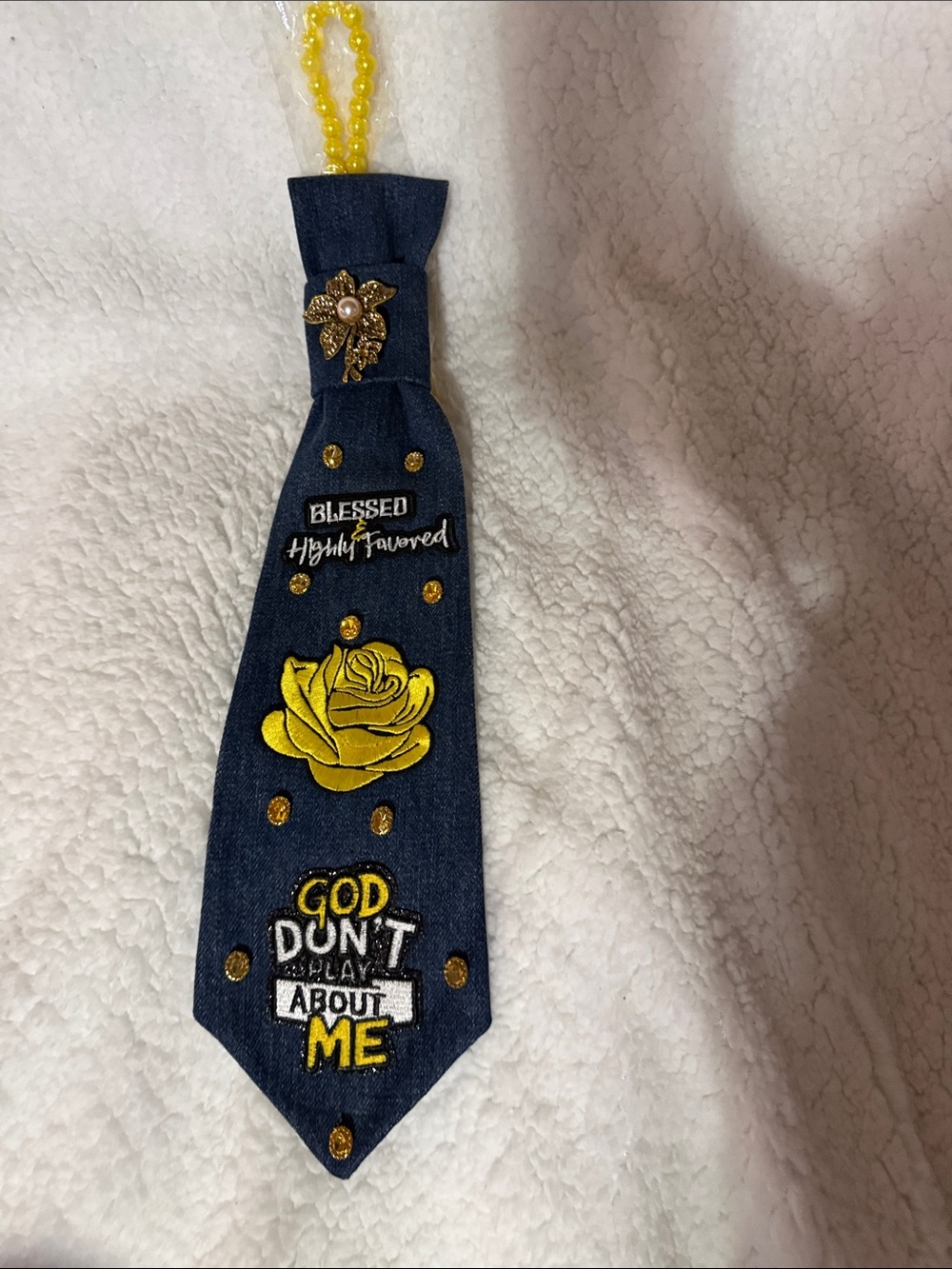 Denim Yellow Rose Pendant Necklace - Blessed Highly Favored
